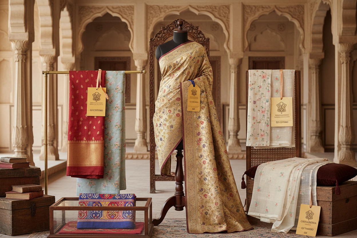 India's GI-tagged handloom sarees — Banarasi, Kanjeevaram, Chanderi, Patola displayed with certification