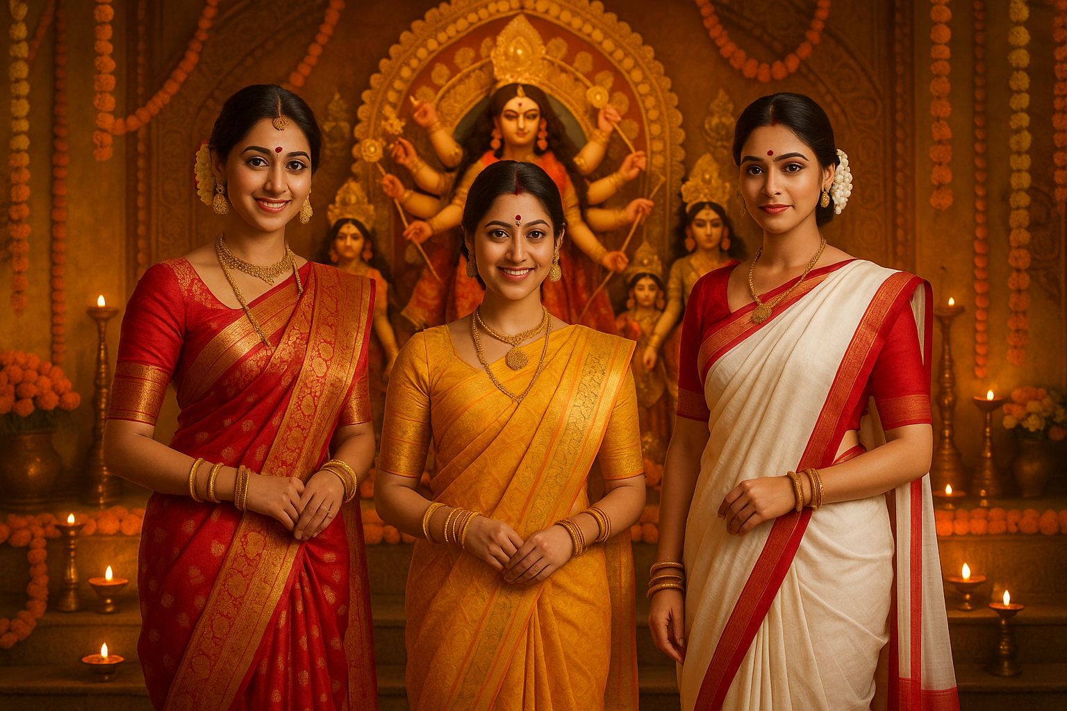 Celebrate Durga Puja in Elegance: Saree Choices for Ashtami, Navami & Dashami
