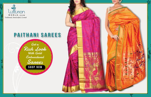 Rich Weaving Paithani Sarees - Embellished with Zari & Gold Motifs - Luxurionworld