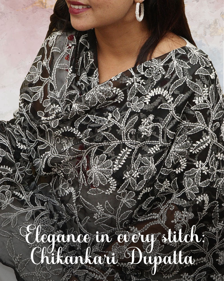 Chikankari Dupatta - Luxurionworld