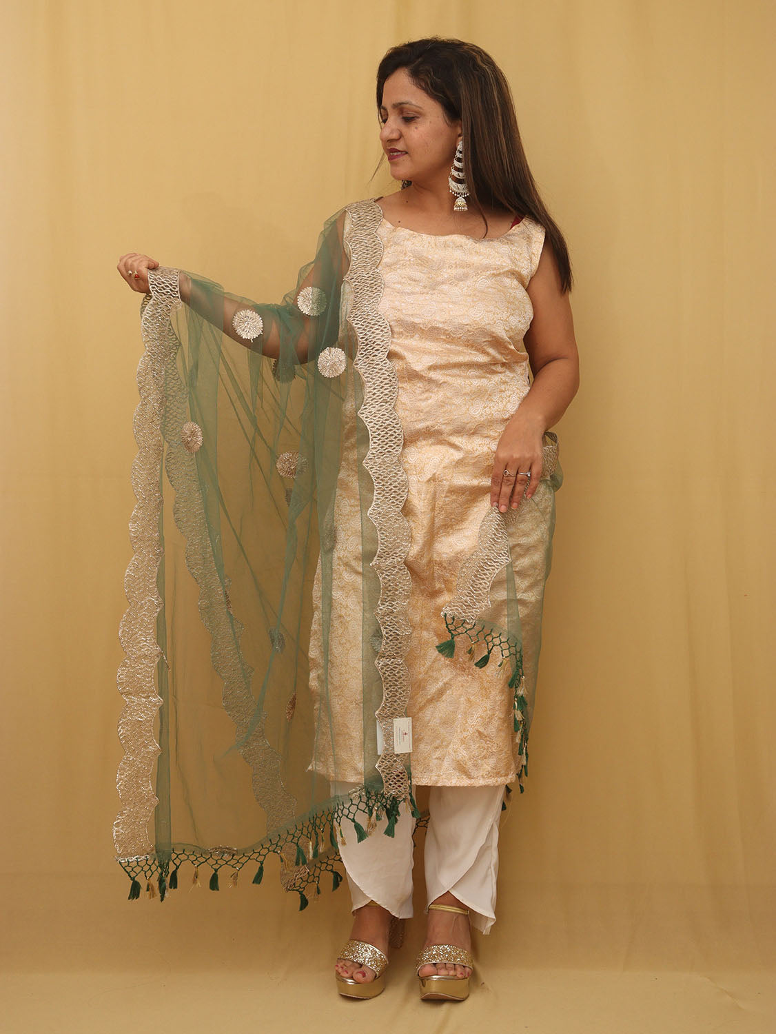 Green Trendy Net Gota Work Dupatta - Luxurion World