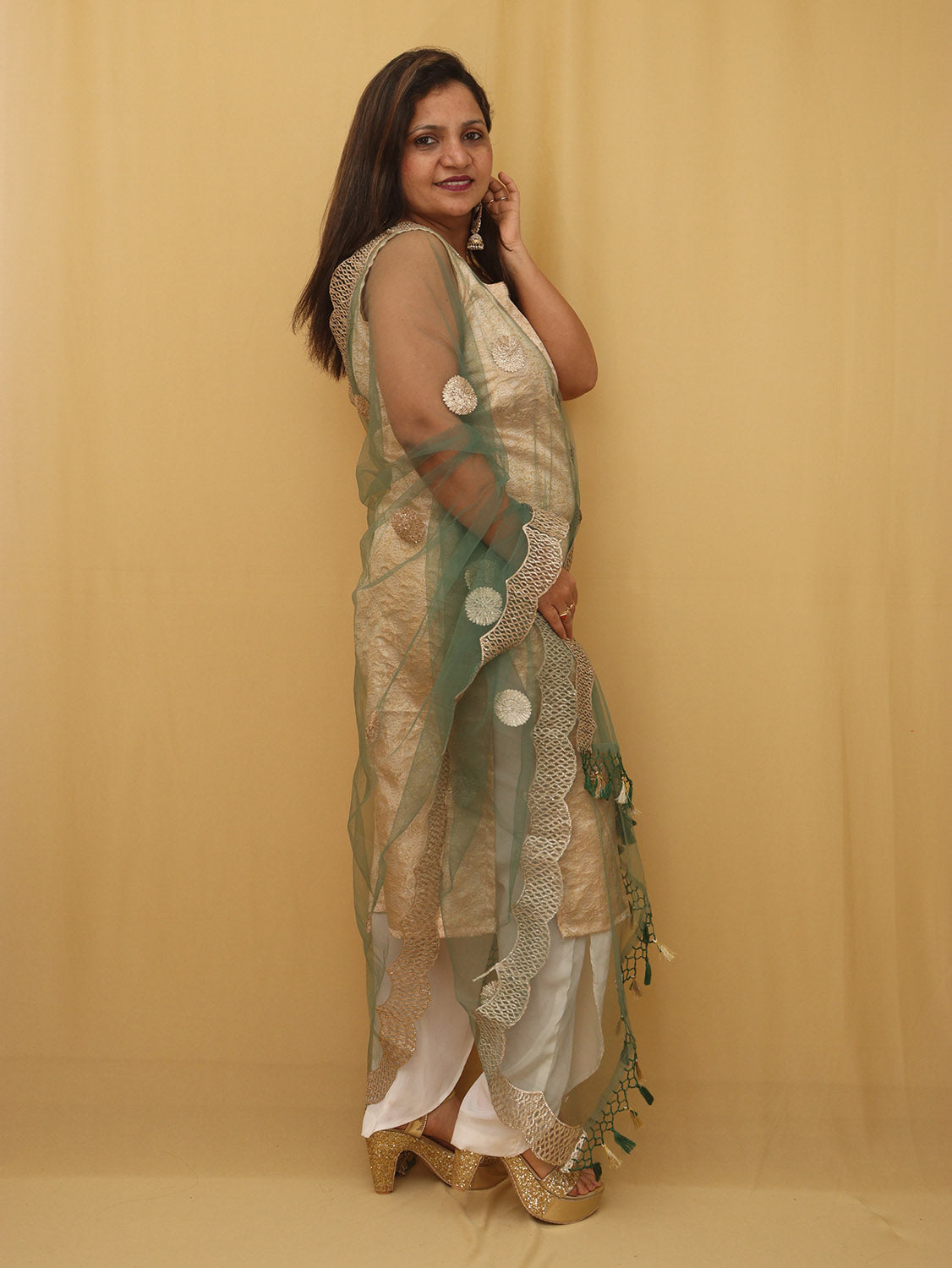 Green Trendy Net Gota Work Dupatta - Luxurion World