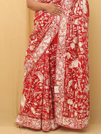 Red Hand Embroidered Parsi Gara Pure Georgette Bird Design Saree - Luxurion World