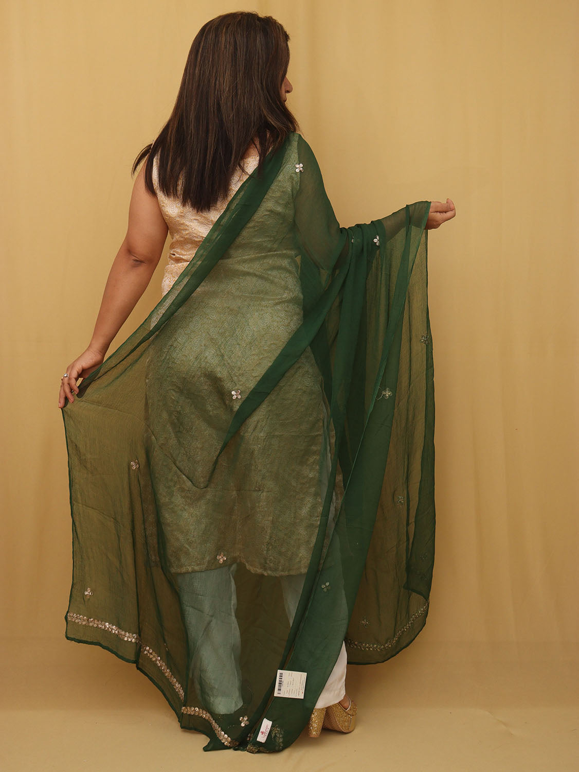 Green Hand Gota Patti Work Pure Chiffon Dupatta - Luxurion World