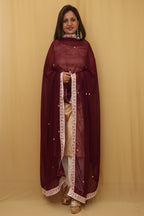 Purple Trendy Georgette Heavy Lace Dupatta - Luxurion World