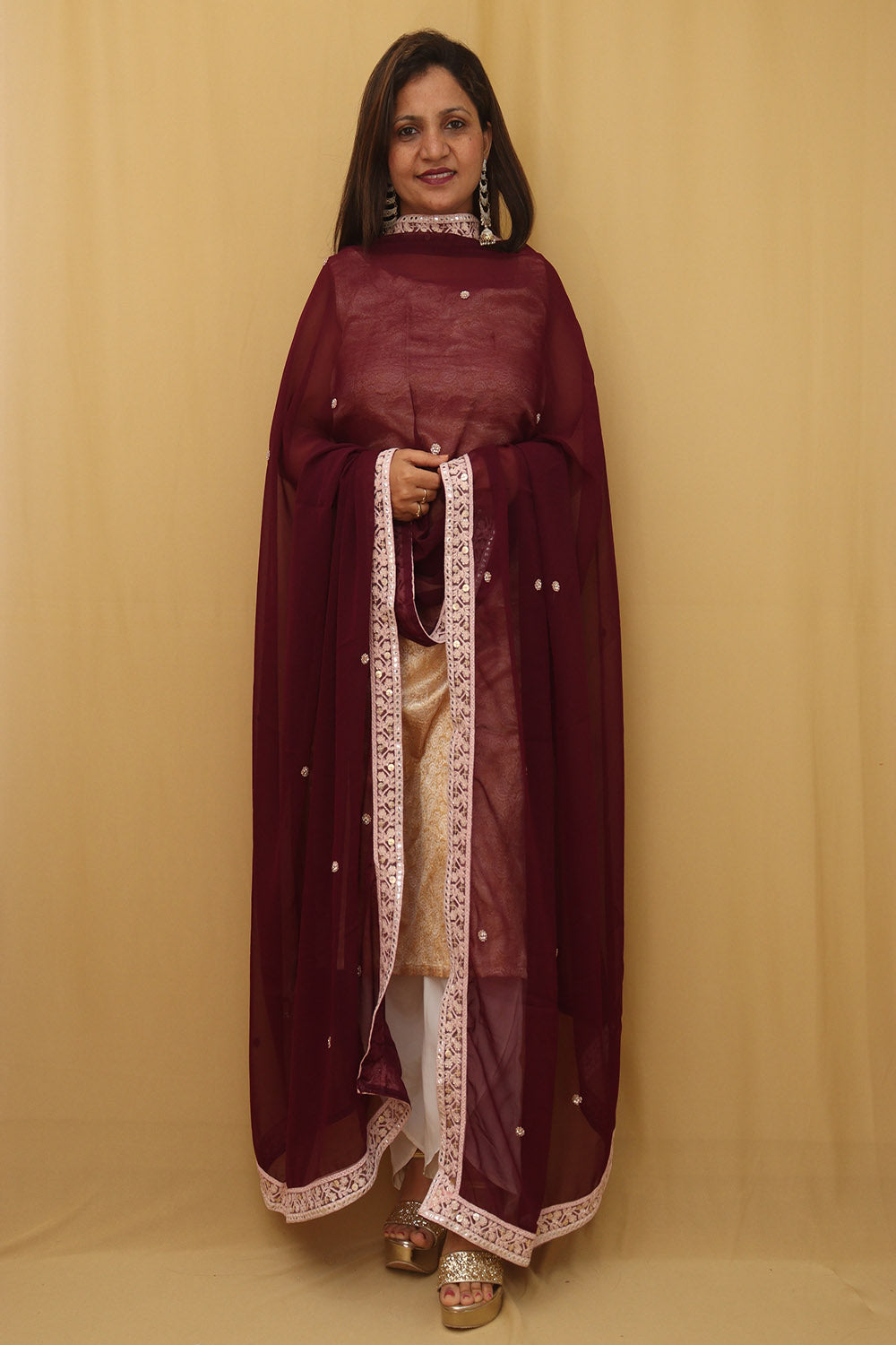 Purple Trendy Georgette Heavy Lace Dupatta - Luxurion World
