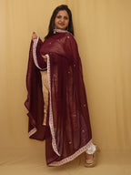 Purple Trendy Georgette Heavy Lace Dupatta - Luxurion World