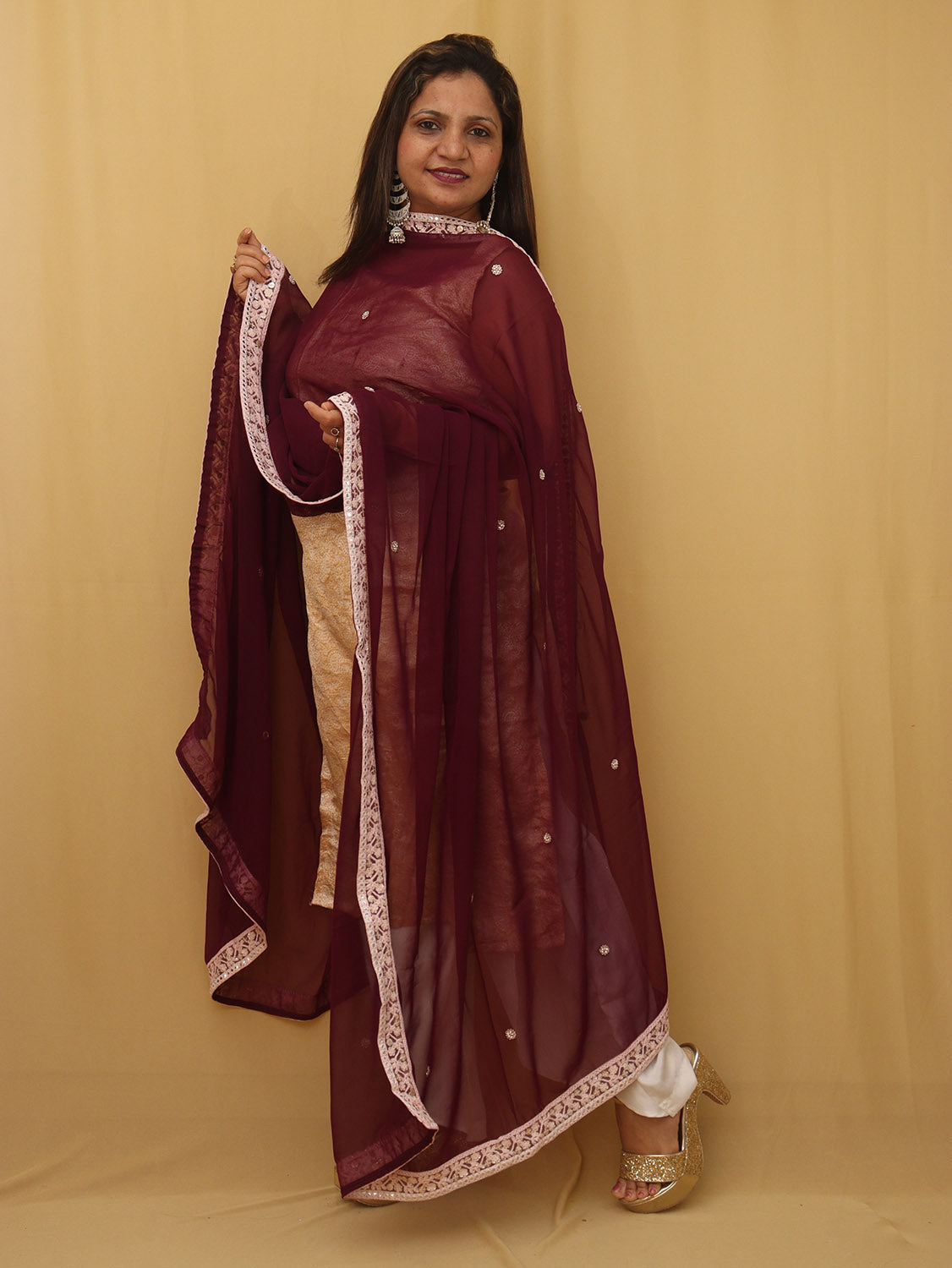 Purple Trendy Georgette Heavy Lace Dupatta - Luxurion World