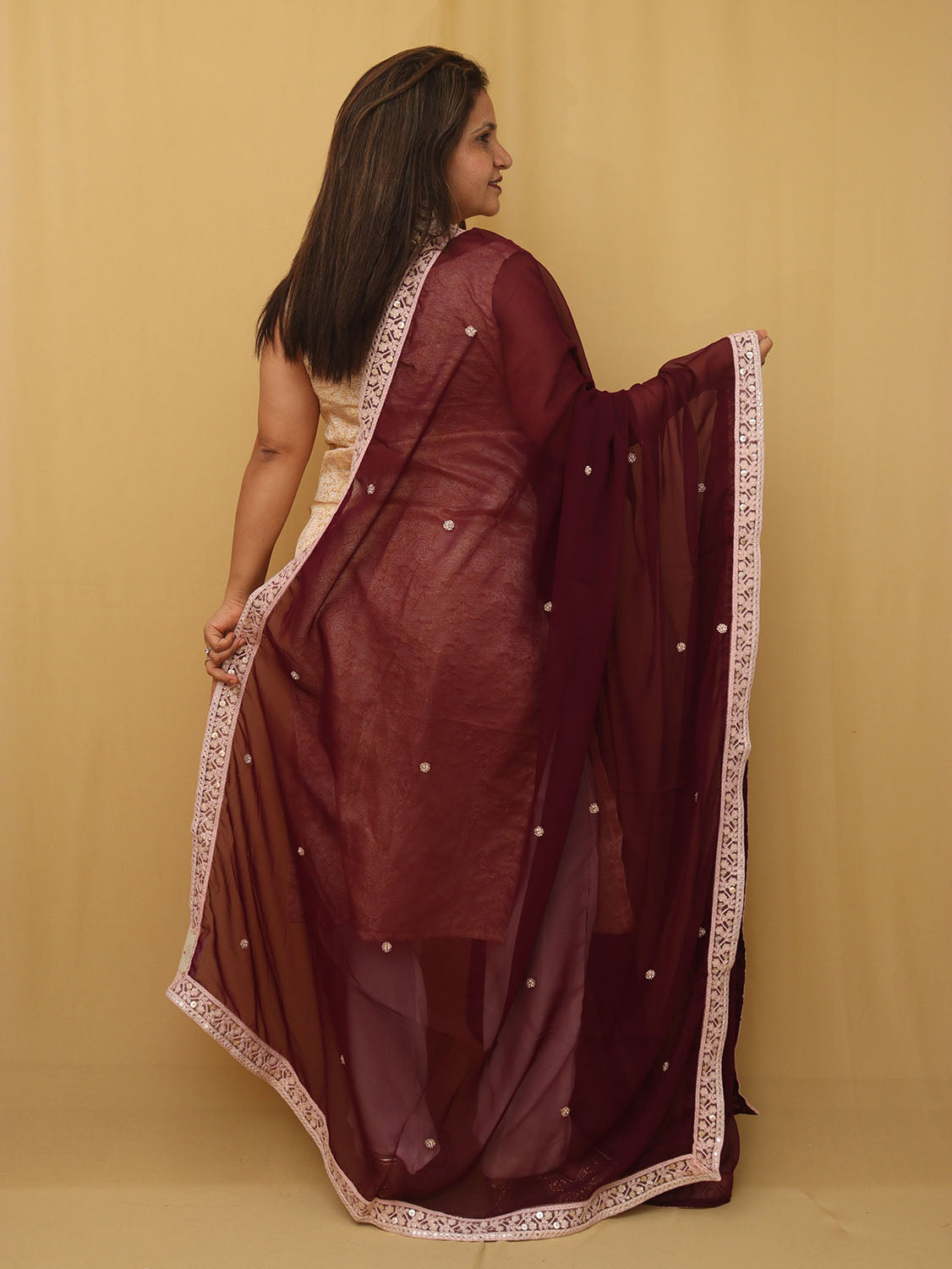 Purple Trendy Georgette Heavy Lace Dupatta - Luxurion World