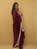 Purple Trendy Georgette Heavy Lace Dupatta - Luxurion World