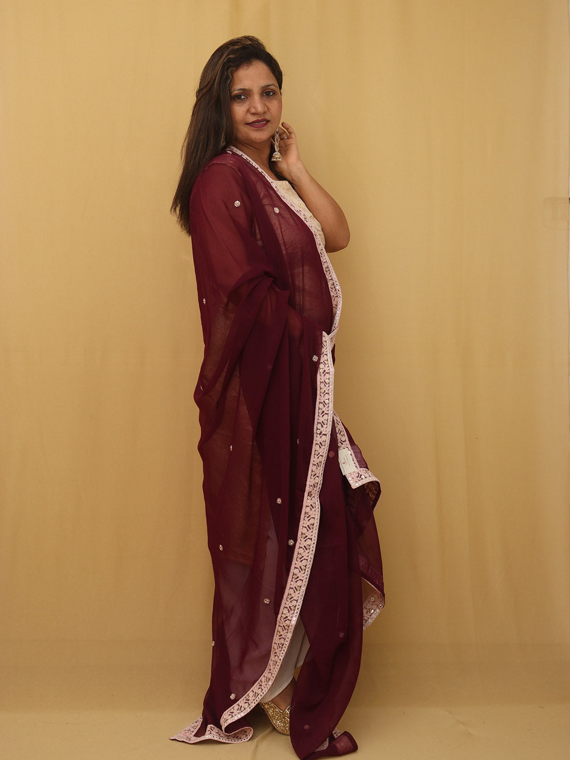 Purple Trendy Georgette Heavy Lace Dupatta - Luxurion World