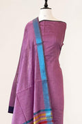 Purple Maheshwari Cotton Silk Three Piece Unstitched Suit Set - Luxurion World