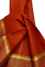 Orange Pure Silk Handloom Saree - Mysore Plain - Luxurion World