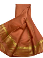 Elegant Peach Pure Silk Saree - Handloom Mysore Silk - Luxurion World