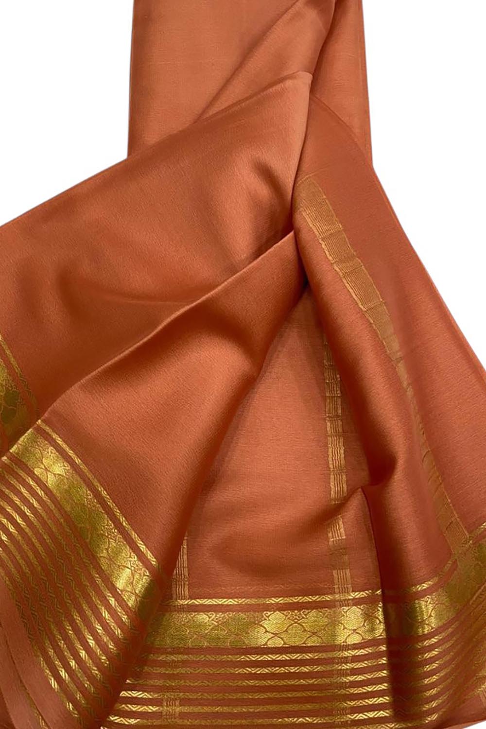 Elegant Peach Pure Silk Saree - Handloom Mysore Silk - Luxurion World