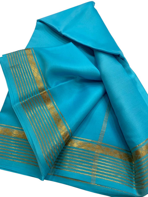 Blue Pure Silk Handloom Saree - Mysore Elegance - Luxurion World