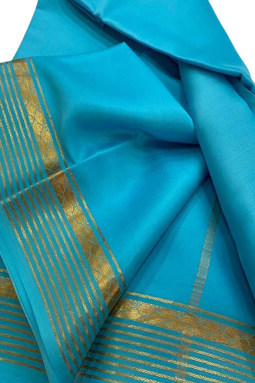 Blue Pure Silk Handloom Saree - Mysore Elegance - Luxurion World