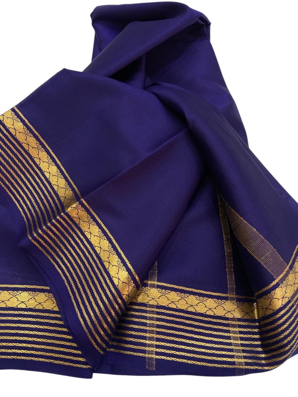 Blue Pure Mysore Silk Handloom Saree - Elegant and Timeless - Luxurion World