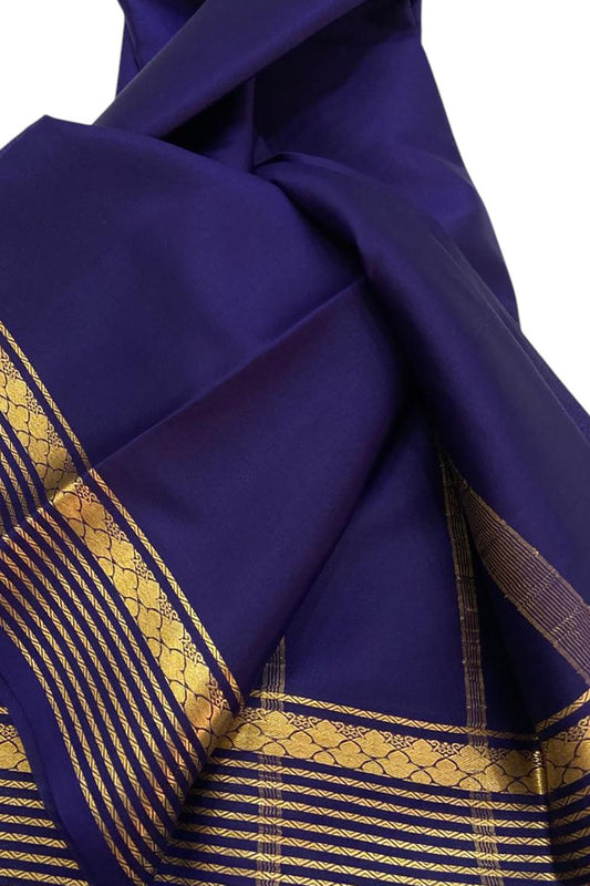 Blue Pure Mysore Silk Handloom Saree - Elegant and Timeless - Luxurion World
