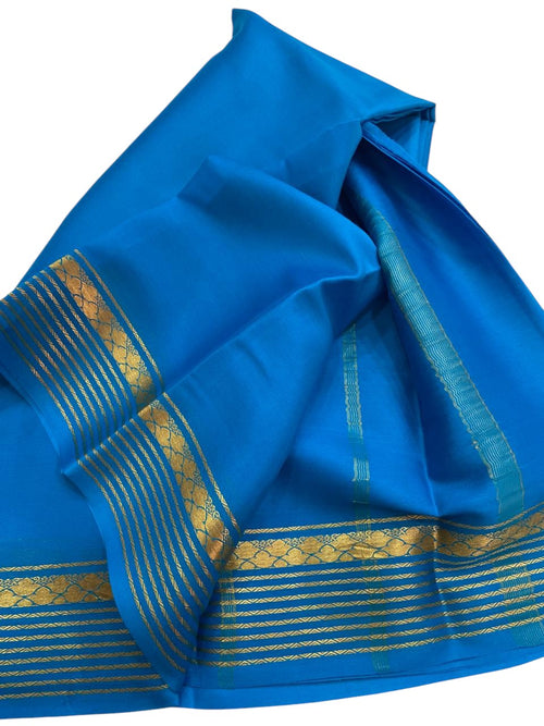 Blue Silk Handloom Saree - Pure Mysore Elegance - Luxurion World
