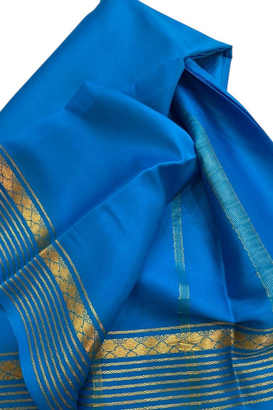 Blue Silk Handloom Saree - Pure Mysore Elegance - Luxurion World