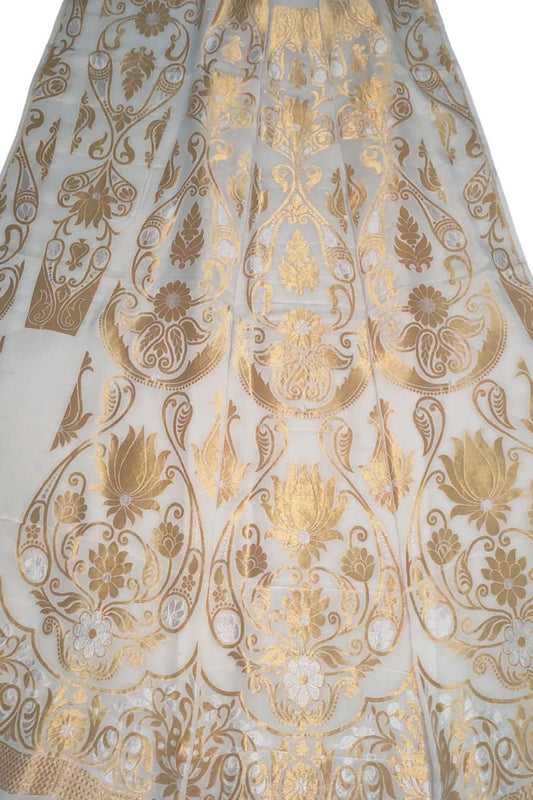 Dyeable Banarasi Handloom Pure Georgette Unstitched Lehenga Set - Luxurion World