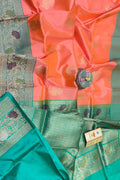 Peach Handloom Banarasi Pure Katan Silk Meenakari Saree - Luxurion World