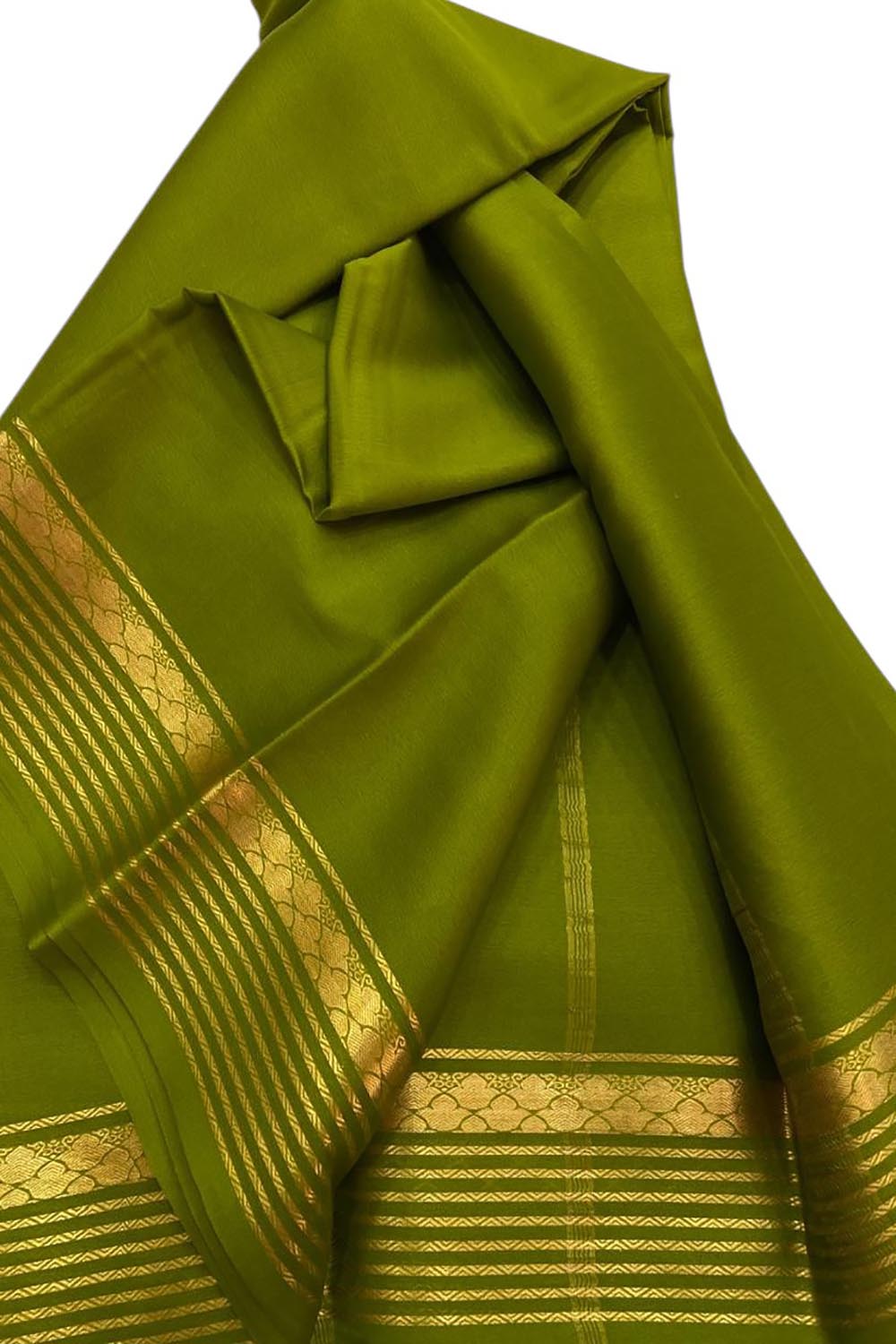 Green Pure Mysore Silk Handloom Plain Saree - Luxurion World