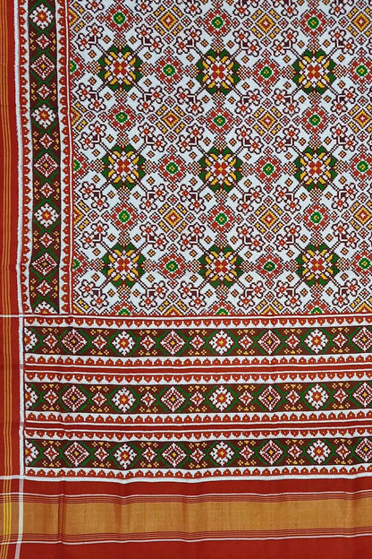 Off White Patan Patola Handloom Pure Silk Double Ikat Saree