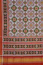 Off White Patan Patola Handloom Pure Silk Double Ikat Saree - Luxurion World
