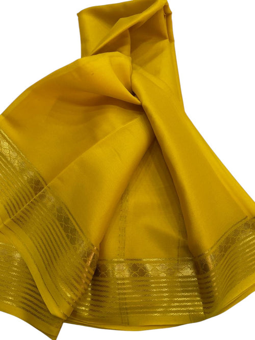 Golden Elegance: Pure Mysore Silk Handloom Saree - Luxurion World