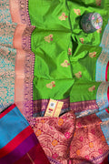 Green Handloom Banarasi Pure Katan Silk Meenakari Saree - Luxurion World