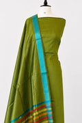 Green Maheshwari Cotton Silk Three Piece Unstitched Suit Set - Luxurion World