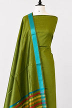 Green Maheshwari Cotton Silk Three Piece Unstitched Suit Set - Luxurion World