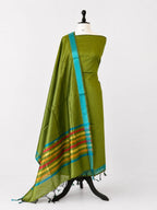 Green Maheshwari Cotton Silk Three Piece Unstitched Suit Set - Luxurion World