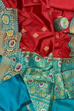 Red Handloom Banarasi Pure Katan Silk Meenakari Saree - Luxurion World