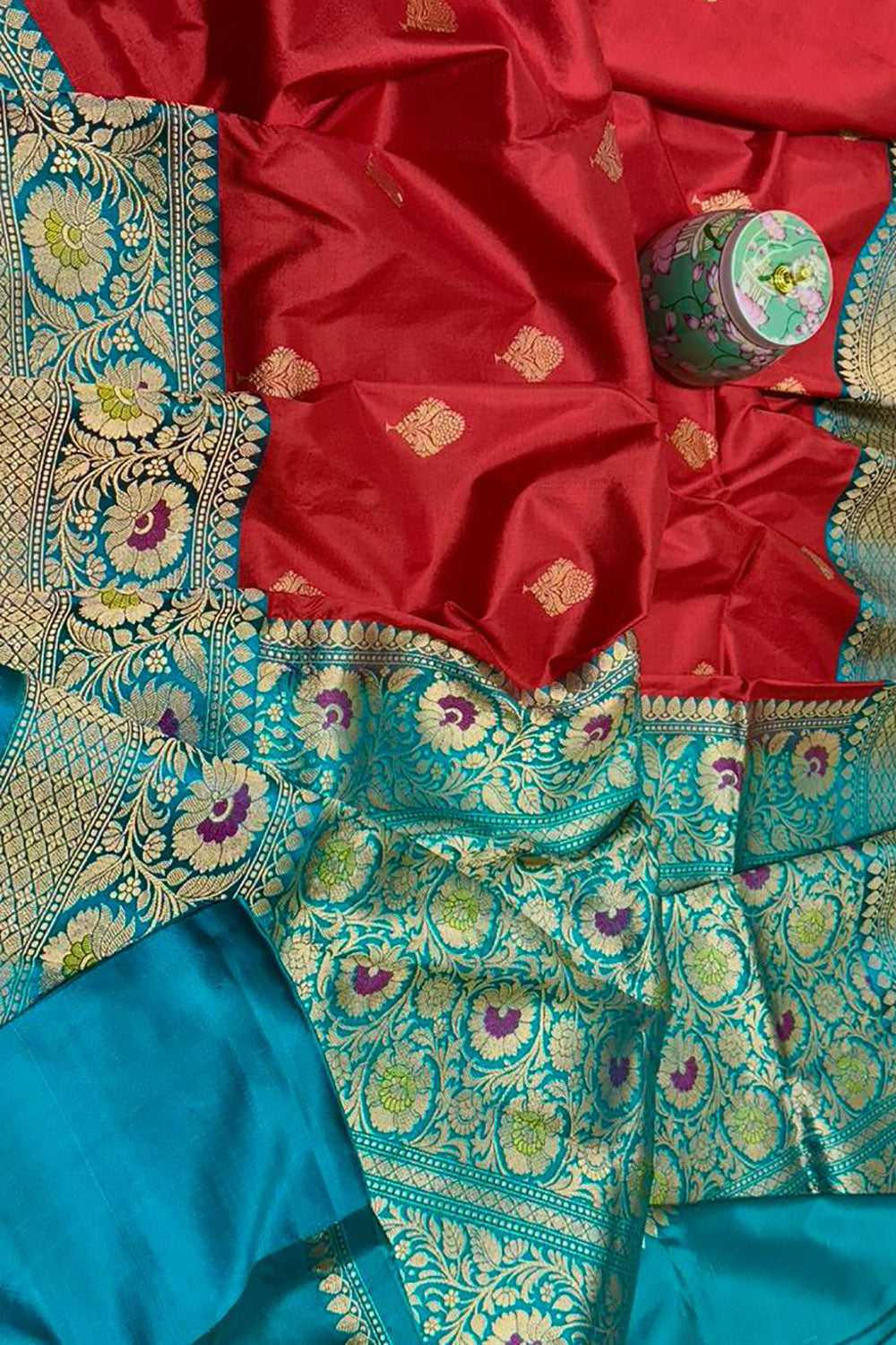 Red Handloom Banarasi Pure Katan Silk Meenakari Saree - Luxurion World