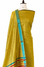 Yellow Maheshwari Cotton Silk Three Piece Unstitched Suit Set - Luxurion World