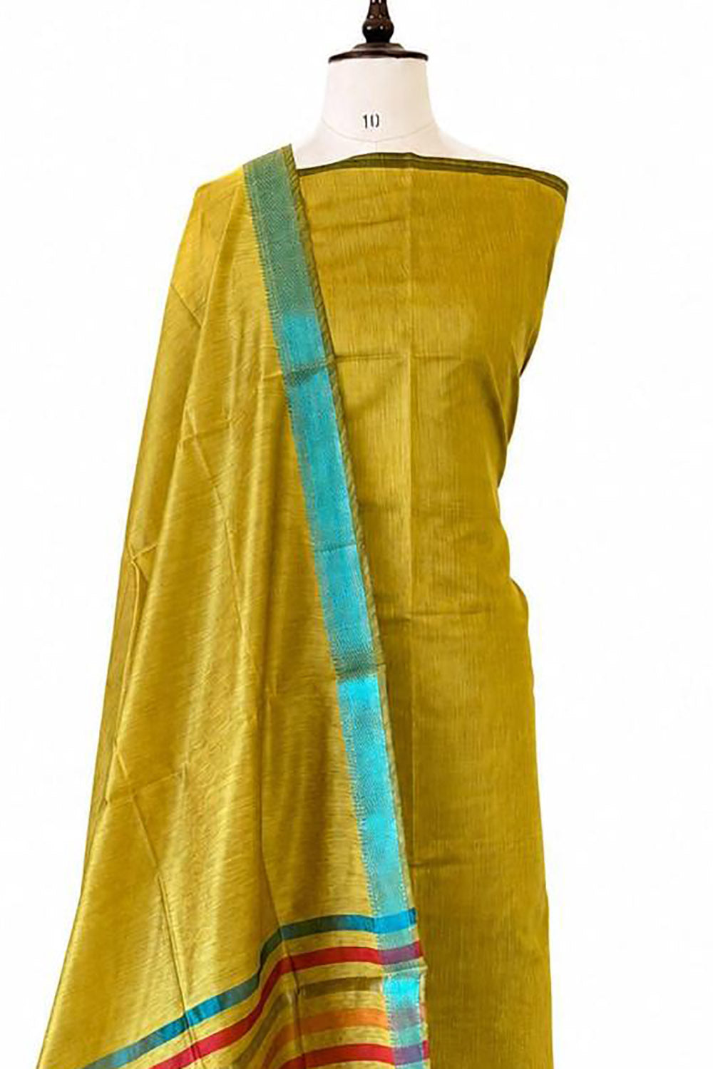 Yellow Maheshwari Cotton Silk Three Piece Unstitched Suit Set - Luxurion World