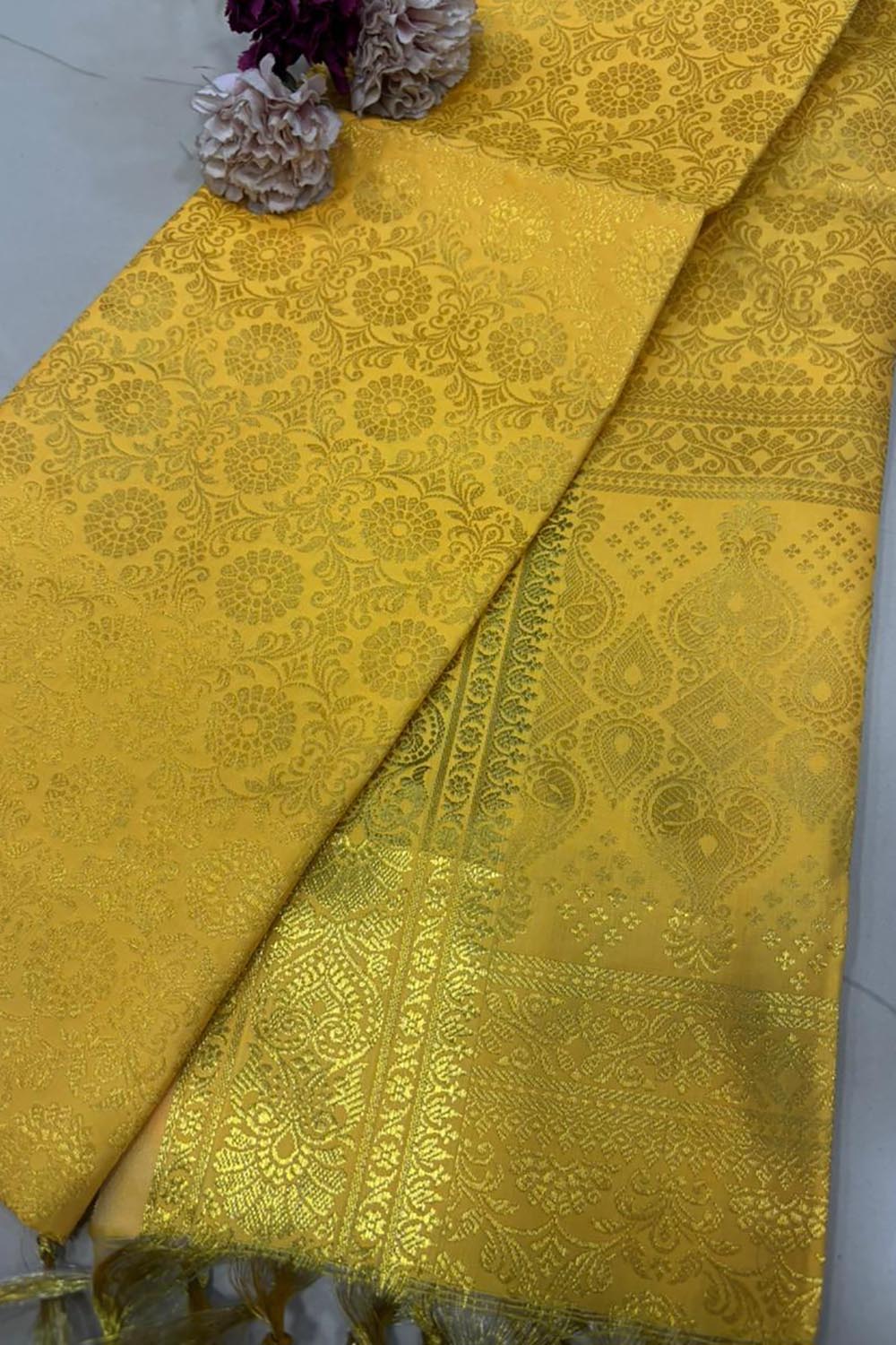 Premium Yellow Banarasi Silk Fashion Stole Gift Box Stylish Wrap for Festive | College | Casual | Night Parties - Luxurion World