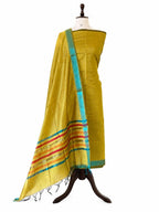 Yellow Maheshwari Cotton Silk Three Piece Unstitched Suit Set - Luxurion World