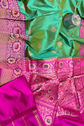 Green Handloom Banarasi Pure Katan Silk Meenakari Saree - Luxurion World