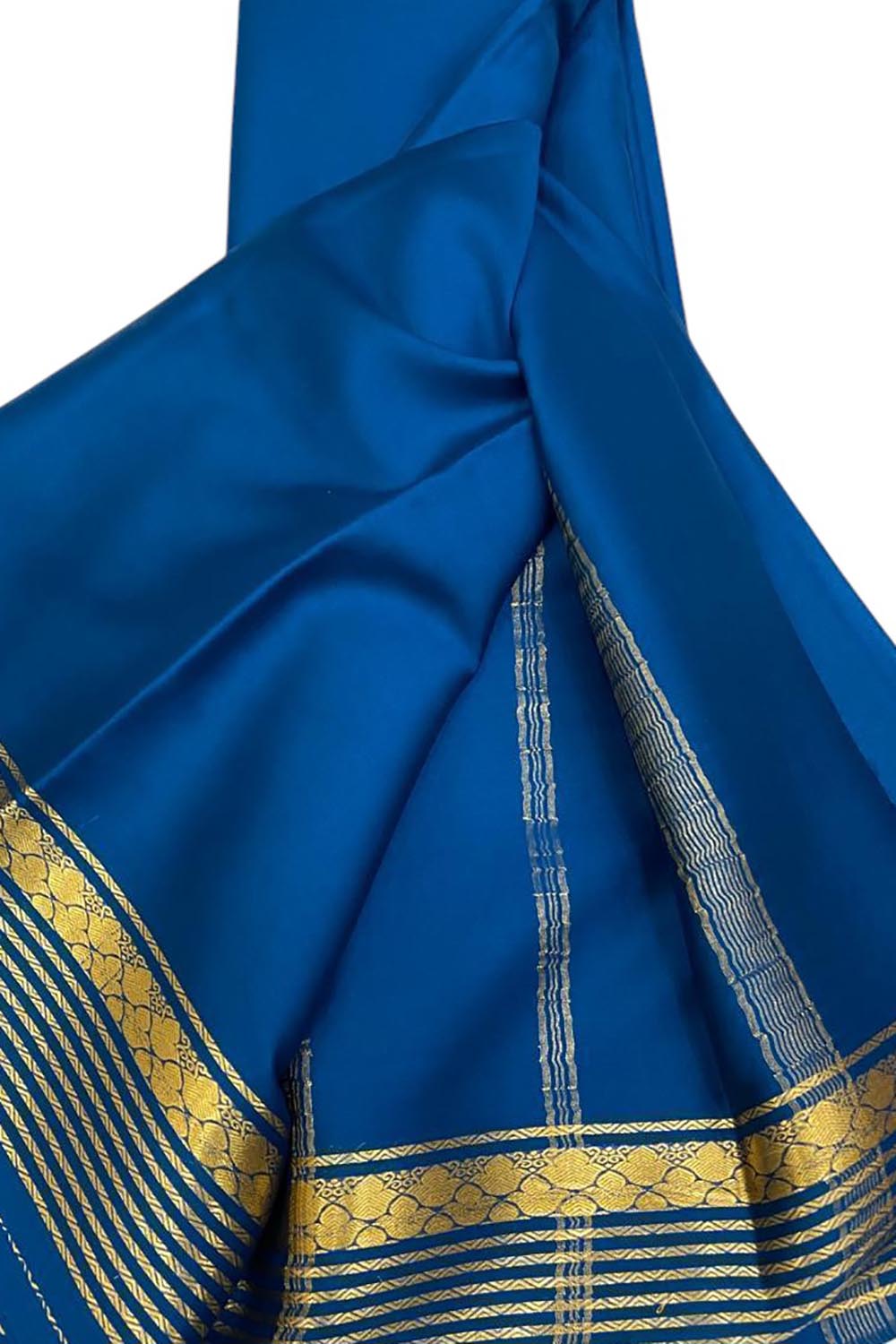 Blue Pure Silk Handloom Saree - Mysore Plain Design - Luxurion World