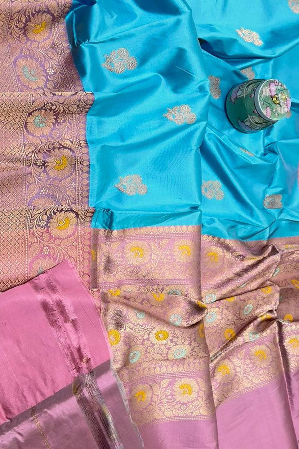 Blue Handloom Banarasi Pure Katan Silk Meenakari Saree - Luxurion World