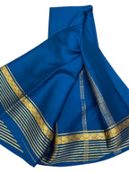 Blue Pure Silk Handloom Saree - Mysore Plain Design - Luxurion World