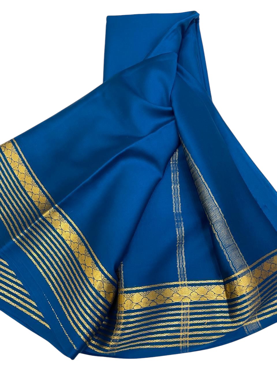 Blue Pure Silk Handloom Saree - Mysore Plain Design - Luxurion World