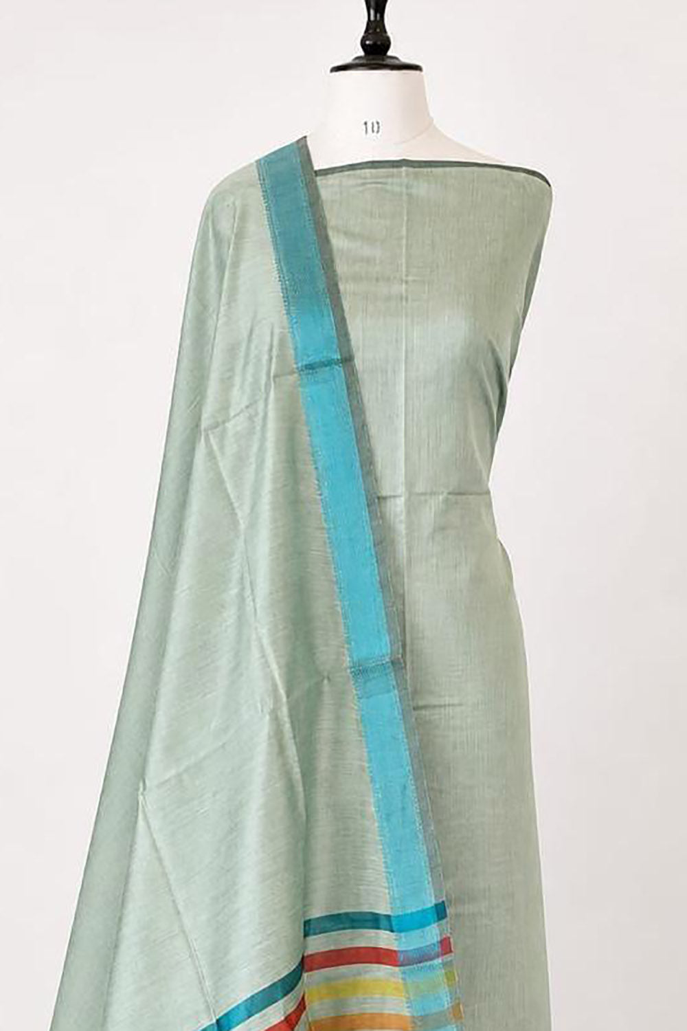 Blue Maheshwari Cotton Silk Three Piece Unstitched Suit Set - Luxurion World