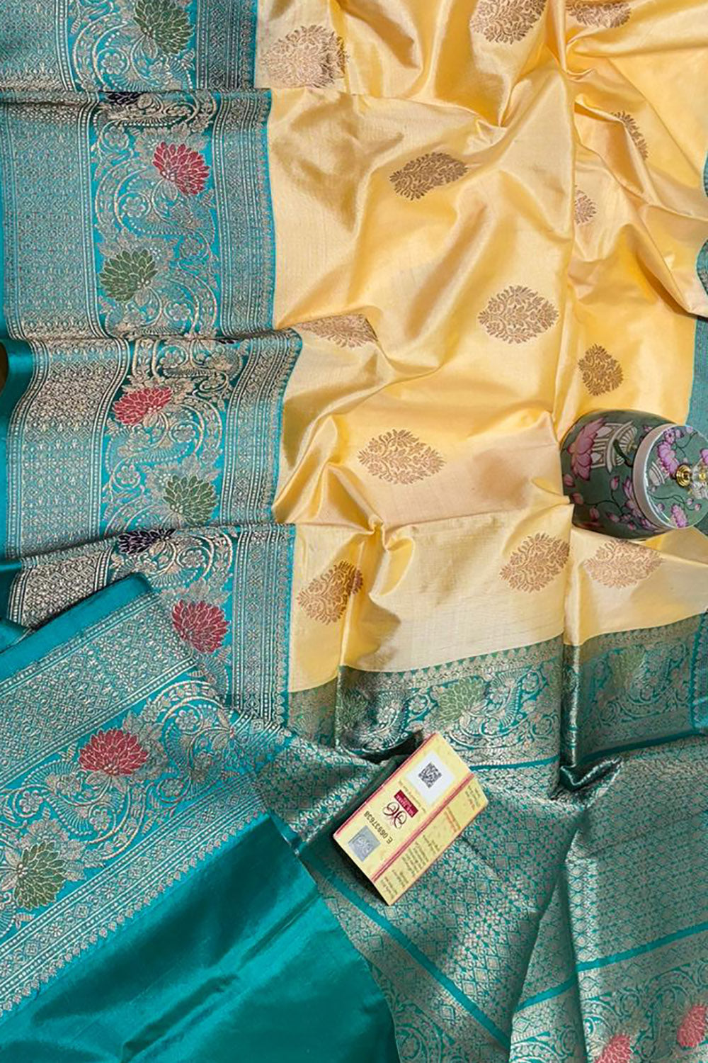 Pastel Handloom Banarasi Pure Katan Silk Meenakari Saree - Luxurion World