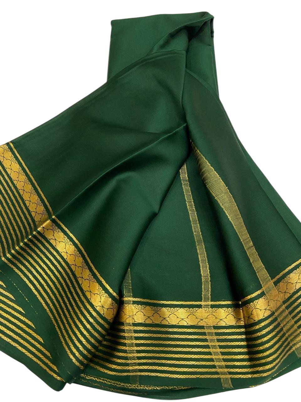 Green Pure Mysore Silk Handloom Plain Saree - Luxurion World