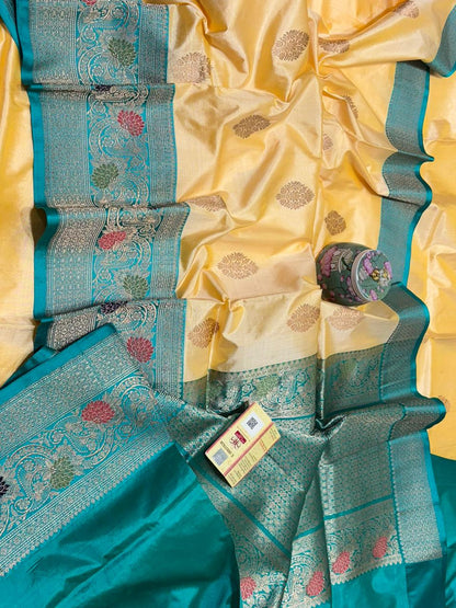 Pastel Handloom Banarasi Pure Katan Silk Meenakari Saree - Luxurion World
